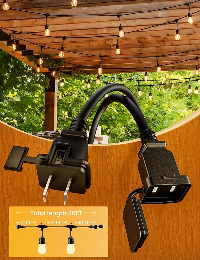 Svater Outdoor Led String Lights 36 FT, Patio Lights for Outside with 13pcs S14 Shatterproof Bulbs, 1 Watt E26 Dimmable, IP65 Waterproof, Commercial Grade Bistro Light 2700K Warm White