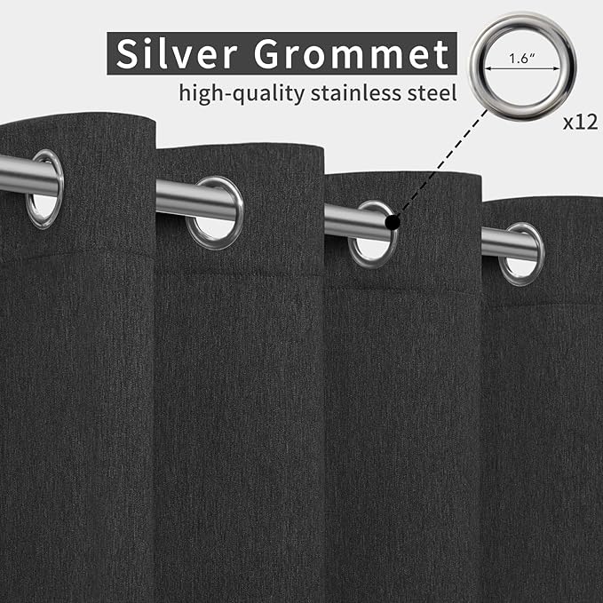 Easy-Going Linen Look Outdoor Curtains Waterproof Windproof Porch Curtains, Soft Thicken Outdoor Privacy Curtains for Patio, Gazebo, Grommet Top and Tab Bottom Drape, 1 Panel, 110x108 inch, Black