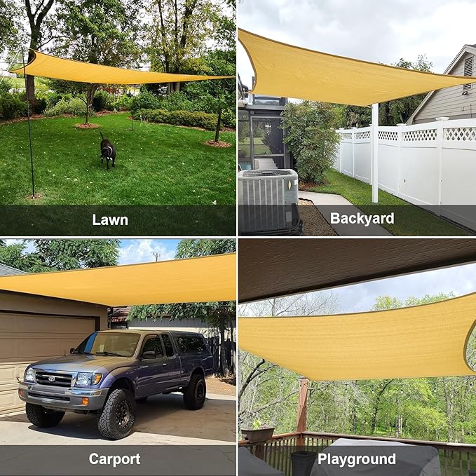 SUNLAX Sun Shade Sail 8' x 10' Sand Rectangle Canopy Sail Shade Cover UV Block Permeable Sunshade Outdoor for Patio Backyard (We Make Custom Size)