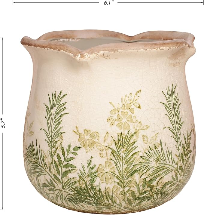 Cottagecore Ceramic Vase and Planter, 6 Inch Flower Pot with Drainage for Indoor House Plants, Country Cottage Garden Home Decor, Rustic Farmhouse Gift for Plant Lovers