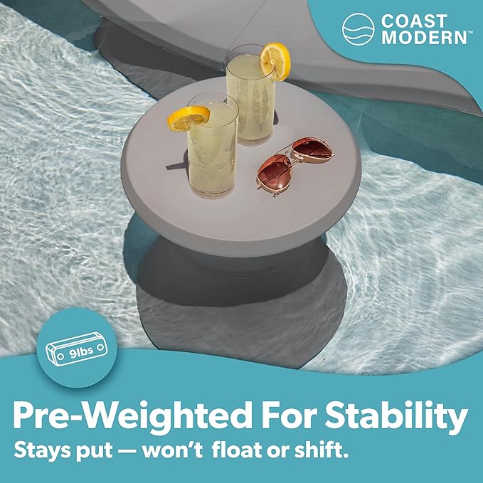 Coast Modern Outdoor Side Table - Lounger Table for Inside Pool or on Patio - All-Weather Furniture for Sun Shelf Up to 15" - Gray