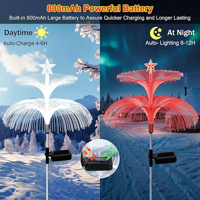 Solar Garden Lights, 6 Pack Solar Star Jellyfish Lights 7 Color Changing Fiber Optic Light Gardening Gifts for Mom Grandma Women, Flower Light for Outdoor Yard Garden Decor