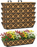Y&M 24 Inch Window Deck with Coco Liner, Fence Metal Hanging Flower Planter Window Basket Deck Railing Planter Boxes for Outdoor Garden Lawn,6pcs