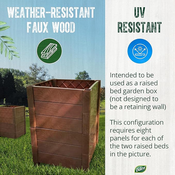 Dalen Modular Raised Bed Garden – Faux Wood – 4 Panel Starter Pack – Makes Square Foot Gardening Easy – 12x9 in