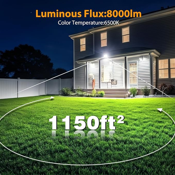 Onforu 80W Flood Lights Outdoor, 8000lm Bright LED Work Light with Plug, 6500K Daylight White LED Flood Lighting, IP66 Waterproof Security Yard Lights for Garage Stadium 4 Pack