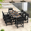 9-Piece Outdoor Dining Set, HDPE Weatherproof Patio Table and Chairs Set for 8, Outdoor Patio Furniture Sets with Umbrella Hole for Outside, Deck, Backyard, Garden (Black)