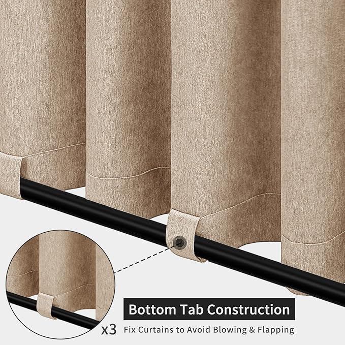 Easy-Going Linen Look Outdoor Curtains Waterproof Windproof Porch Curtains, Soft Thicken Outdoor Privacy Curtains for Patio, Gazebo, Grommet Top and Tab Bottom Drape, 1 Panel, 54x120 inch, Beige