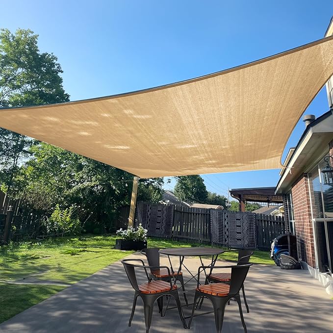 SUNLAX Sun Shade Sail 10' x 24' Sand Rectangle Canopy Sail Shade Cover UV Block Permeable Sunshade Outdoor for Patio Backyard Deck Pergola (We Make Custom Size)