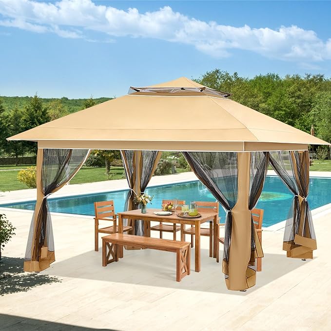 ECOTOUGE Canopy Tent with Sidewalls Instant Shelter Canopy with Carrying Roller Bag, Outdoor Party Gazebo with Waterproof and UV Resistant for Parties, Camping, Picnic (Khaki 12FT)