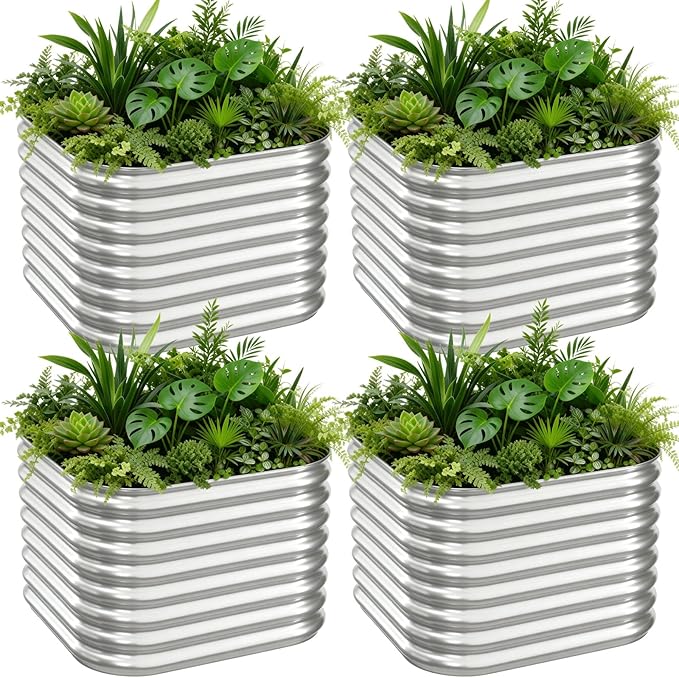 4 PCS Galvanized Raised Garden Bed Outdoor, Metal Garden Bed for Vegetables, Above Ground Garden Box for Flower, Steel Raised Beds for Gardening - 2FT