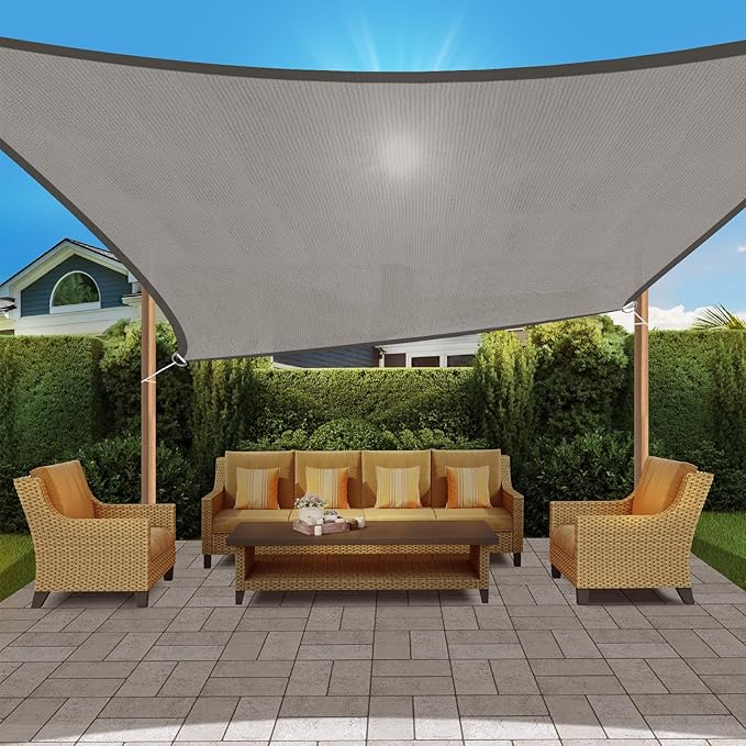 HappyTrends Sun Shade Sail,Heavy Duty UV Protection Beach Shade Canopy Wind sail,Tear and Rust Resistant Patio sail Shade for Yard Deck Lawn Garden Rectangle Sunshade(12'x 16',Grey)