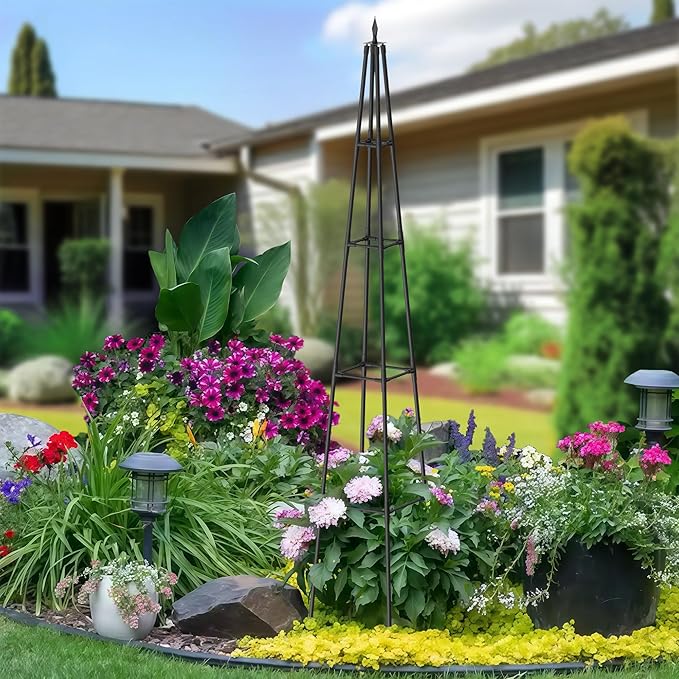 6FT Obelisk Trellis for Climbing Plants Outdoor, 16mm Rust-Proof Extra Thickened Plastic-Coated Metal Pipes, Indoor Climbing Support for Potted Plants, Vines, Flowers Stands,Black