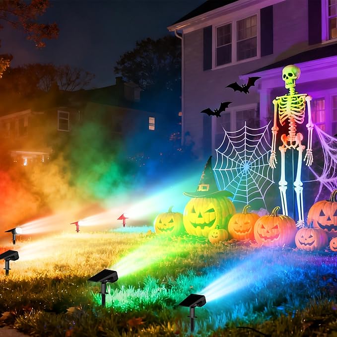 Ensenior Solar Spotlights Outdoor RGB, 7+1 Color Changing Mode Outdoor Landscape Lighting, IP65 Waterproof, Automatic ON/Off Solar Powered Spotlight, Halloween Christmas Decorations (4-Pack)