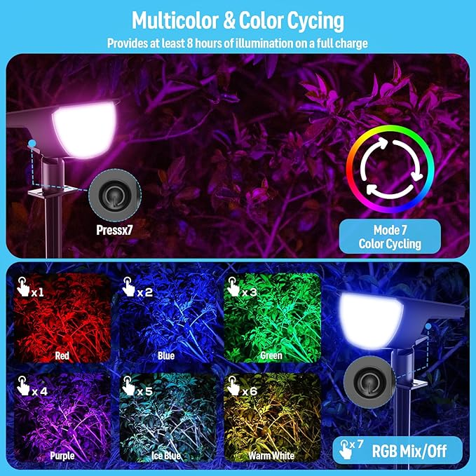 Solar Multicolor Lights Waterproof IP65, 8 Lighting Modes Solar Spot Lights Outdoor Yard Garden Landscape Pathway Decorations (Multicolor, 4 Pack)