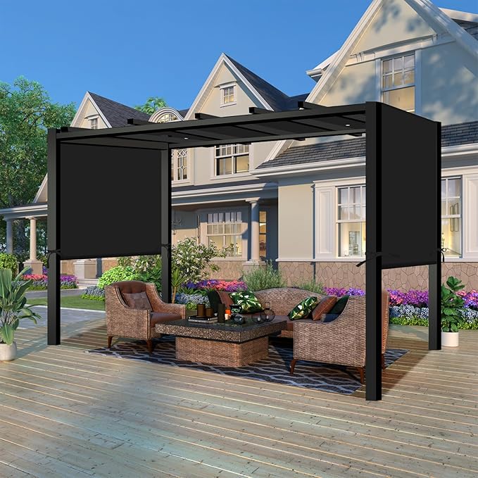 Universal Waterproof Pergola Canopy Shade Cover Replacement - 17'x6.8' Outdoor Sun Shades Canopy Top for Patio Gazebo Deck Balcony Porch, Cover Only (Black)