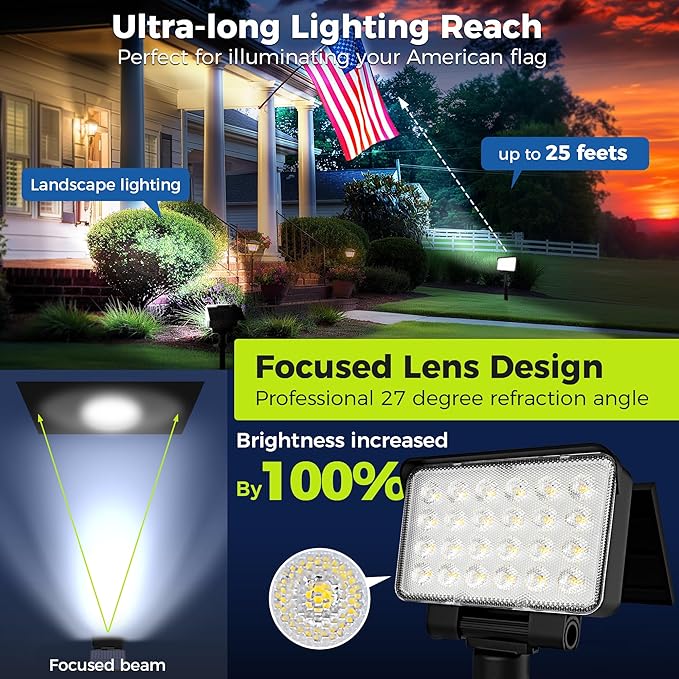 Solar Spot Lights Outdoor Waterproof for Flag, Tree, House, Garden, Yard, 3 Brightness Modes Solar Powered Landscape Spotlights 4 Pack Cool White