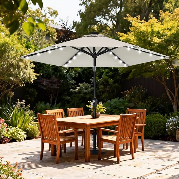 ABCCANOPY Durable Solar Led Patio Umbrellas with 32LED Lights 7.5FT (Light Beige)