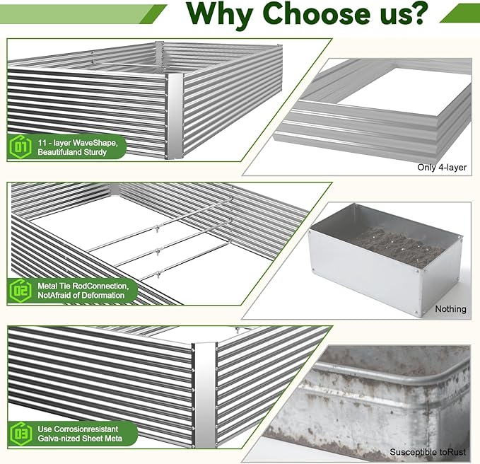 2 Pack Tall 8x4FT Raised Beds for Gardening, Corrugated Galvanized Steel Raised Garden Bed, Outdoor Metal Above Ground Garden Bed for Vegetables and Flowers(Rectangular)