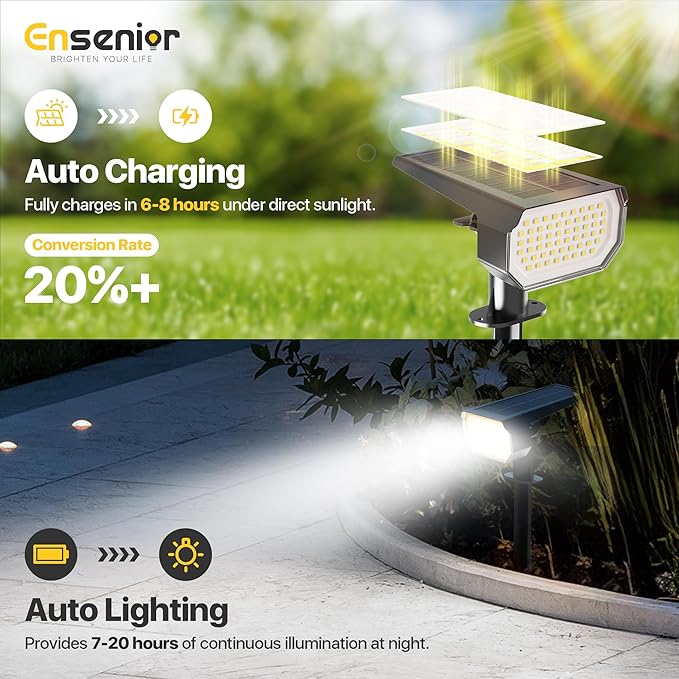 Ensenior Solar Spotlights Outdoor, 56 LEDs Brightness Adjustable 6500K LED Solar Garden Lights, Halloween Christmas Landscape Lighting for Flag/Yard/Pathway, IP65 Waterproof - 6 Pack