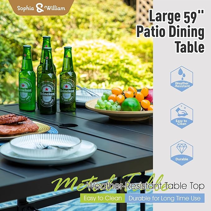 Sophia & William 7 Pieces Patio Dining Set Outdoor Metal Furniture Set, 6 x Swivel Dining Chairs Textilene Padded, 1 Metal Umbrella Table 6 Person for Lawn Garden