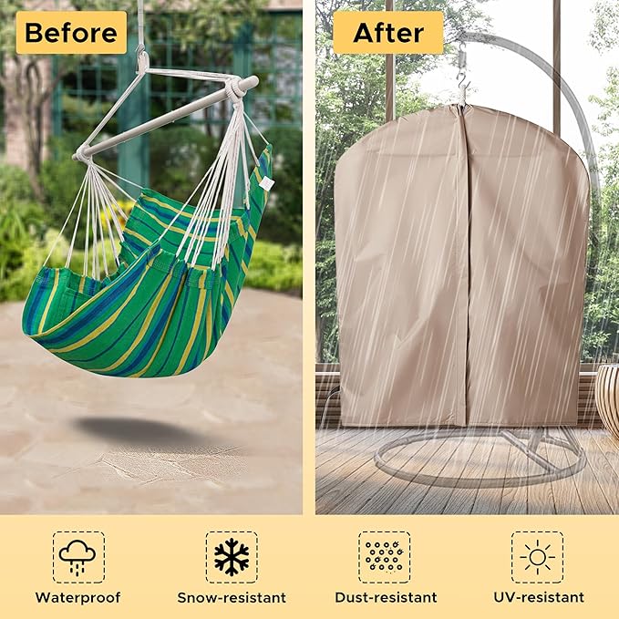 Miztli Hammock Chair with Hanging Chair Cover – Max 500 Lbs, Steel Spreader Bar with Anti-Slip Rings, Comfortable Indoor & Outdoor Hanging Chair – Includes Protective Waterproof Cover (57x45.5 in)