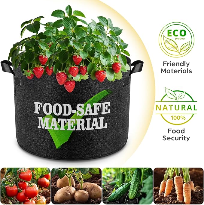 10 Pack 10 Gallon Grow Bags, Thickened Nonwoven Fabric Planter Pots with Handles, Heavy Duty 300G Garden Pots for Tomato, Potato and Vegetable