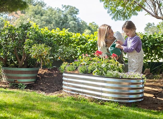 Plant & Plot Galvanized Raised Garden Beds Outdoor // 4×2×1 ft (2-Pack) Planter Raised Beds for Gardening, Vegetables, Flowers // Large Metal Garden Box (Silver) // Patented Tool-Free Design
