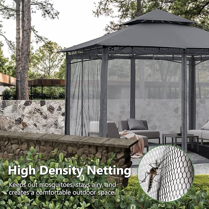 MASTERCANOPY Outdoor Garden Gazebo for Patios with Stable Steel Frame and Netting Walls (9x9,Dark Gray)
