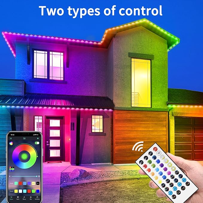 60ft Permanent Outdoor Light, RGB Outdoor eave Lights with APP & Remote Control,Music synchronisation IP67 Waterproof LED eave Light,Suitable for Party, Daily,Halloween,Christmas,Rooftop,Garden,Patio