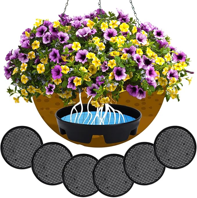 UPINS 12 Pcs Invisible Self Watering Planter, 5.3 Inches Insert Auto Hanging Basket Planter Watering Devices Plastic Soil Water Retaining Drip Pan Water Catcher Saucer for Window Box Basket