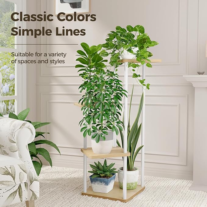 Bamworld Small Plant Stand Indoor 4 Tier Metal Plant Shelf for Multiple Plants Corner Flower Stand for Patio Garden Balcony Living Room Bedroom White