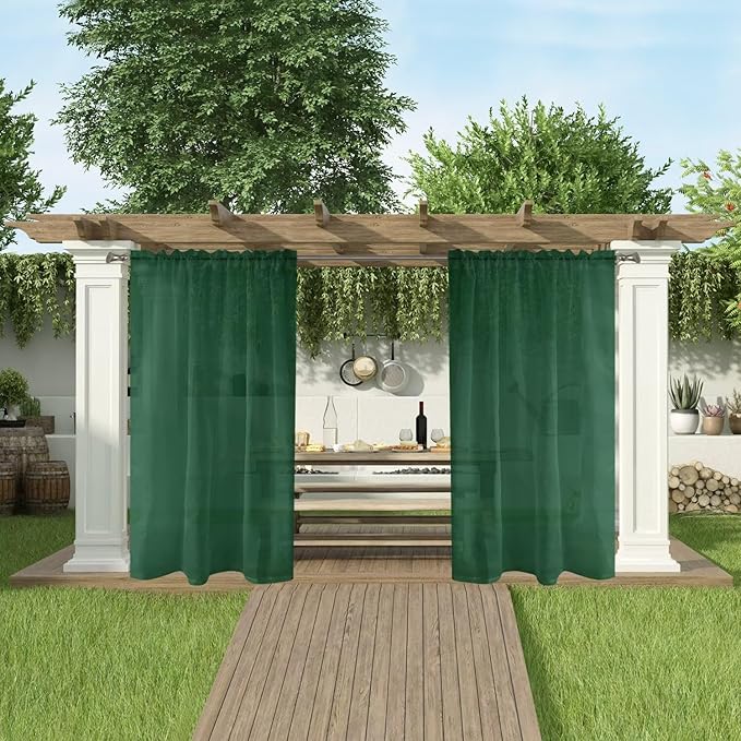 SpaceDresser Waterproof Outdoor Sheer Curtains for Patio - 2 Panels Rod Pocket Indoor Voile Sheer Curtain for Living Room,100W x 120L inch, Foliage Green