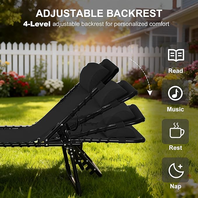 Outsunny Folding Chaise Lounge Chair, Patio Sun Tanning Chair, Outdoor Chaise Lounger with 4-Position Reclining Back, Breathable Mesh Seat for Beach, Poolside, Yard, Black
