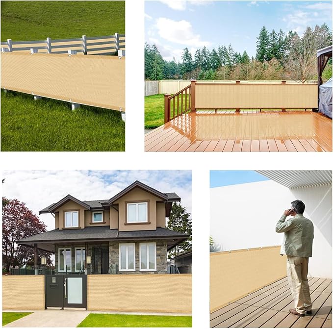 LOVE STORY Balcony Privacy Screen, 3'x10' Sand Deck Shield Screen Fence Cover (HDPE),UV Protection and Weather-Resistant,3 FT Height for Deck, Patio, Backyard, Outdoor Pool, Porch, Railing,