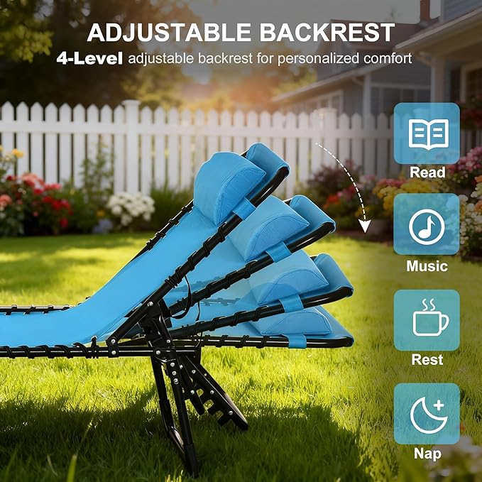 Outsunny Folding Chaise Lounge Chair, Patio Sun Tanning Chair, Outdoor Chaise Lounger with 4-Position Reclining Back, Breathable Mesh Seat for Beach, Poolside, Yard, Blue