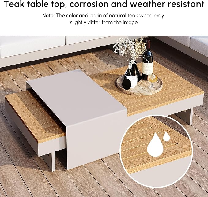 homary 6 Piece Aluminum & Teak Outdoor Sofa Set, Patio Sofa Seat L-Shaped Outdoor Sectional Sofa Set with Adjustable Backrests/Waterproof/Fade Resistant Cushions Ideal for Patios/Balconies,Light Gray