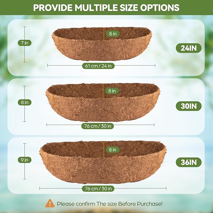 2Pcs Trough Coco Liner 24" Coco Coir Liners for Planters, Liners for Window Boxes Liners, Wall Basket Planters, Railing Hanging Baskets, Garden Planter Baskets