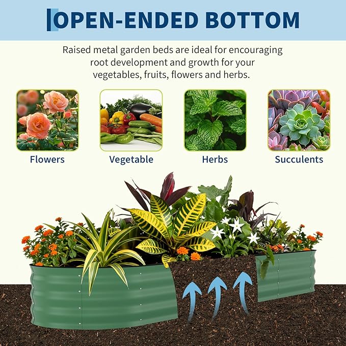 Garvee 4 Pack Galvanized Raised Garden Bed, 8x2x1.5 ft Metal Planter Box for Flowers Vegetables, Rust-Resistant Raised Garden Beds for Gardening, Easy Assembly Outdoor Garden Box & Planters, Green