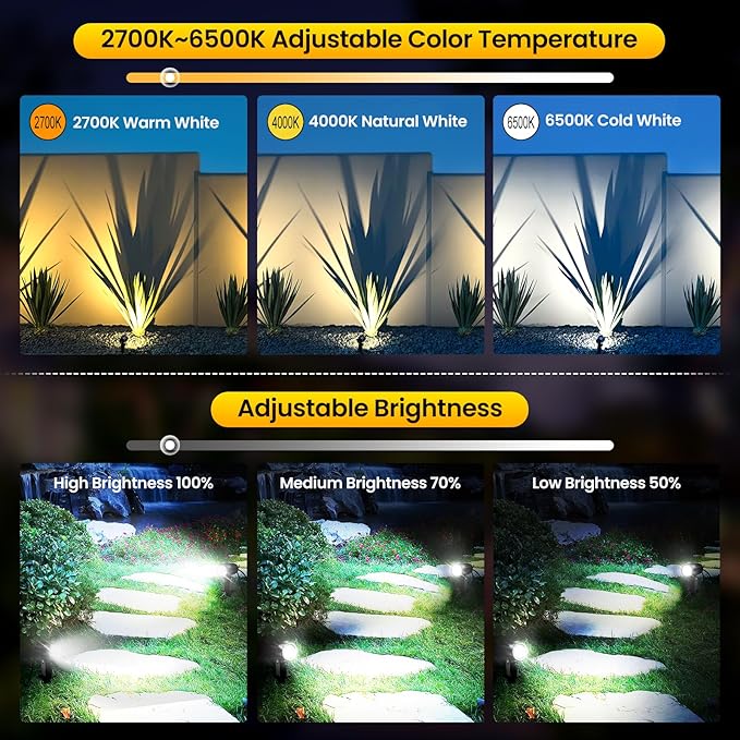 LED Landscape Lighting Kit Landscaping Lights with Remote Control Dimmable IP66 Waterproof 2700-6500K Spot Lights for Outdoor Garden Lawn Patio Yard with US Plug 12 Pack