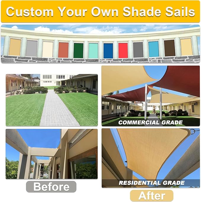 KANAGAWA Sun Shade Sail Curved 24'X24' Dark Grey Rectangle Outdoor Shade Cover UV Blovk Canopy for Patio Garden Backyard Heavy Duty Permeable 185GSM (We Make Custom Size)