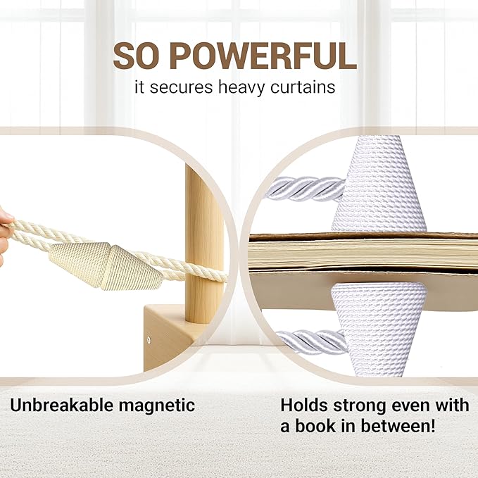 Hion Magnetic Curtain Tiebacks Beige 2pcs, Curtain Tiebacks Buckles Holdbacks Holders Hooks Clip for Home Bedroom Office Decorative Curtain
