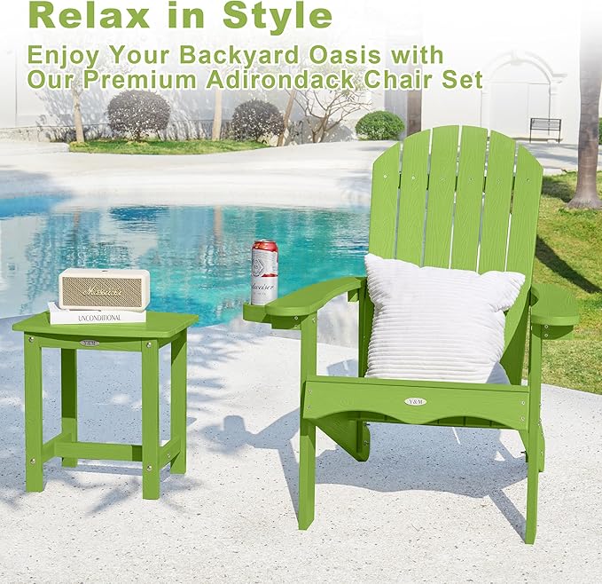 Y&M Outdoor Side Table, HIPS Adirondack Small Single Table, Waterproof Square Outside Table, Balcony Modern End Tables for Patio, Pool, Beach, Porch, Deck, Indoor or Outdoor Use, Lime