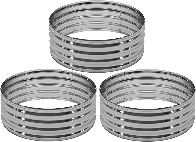 3PCS 3x3x1FT Galvanized Raised Garden Bed Kit,Vegetable Boxes-Round Metal Flower Box,Large Planter Raised Beds Outdoor Garden for Planting,Fruit,Herb-Silver
