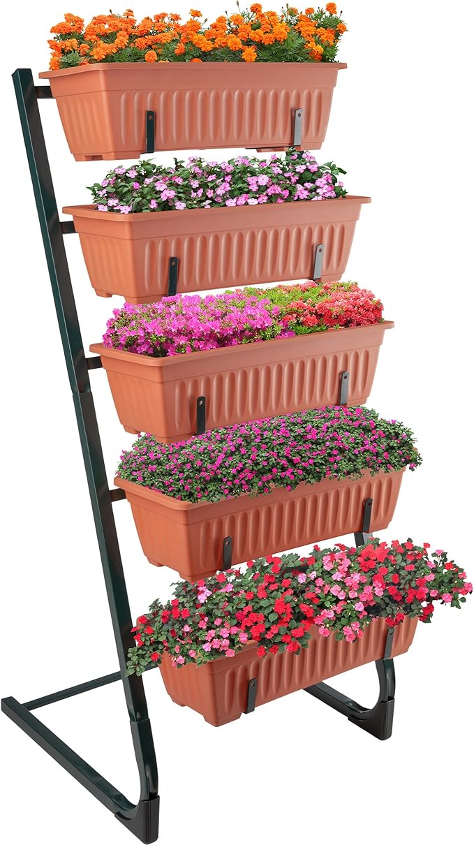 Raised Garden Beds - 5 Tier Vertical Garden Planter - Planters for Outdoor Plants - Gardening and Greenhouse Accessories by Pure Garden (Terracotta)