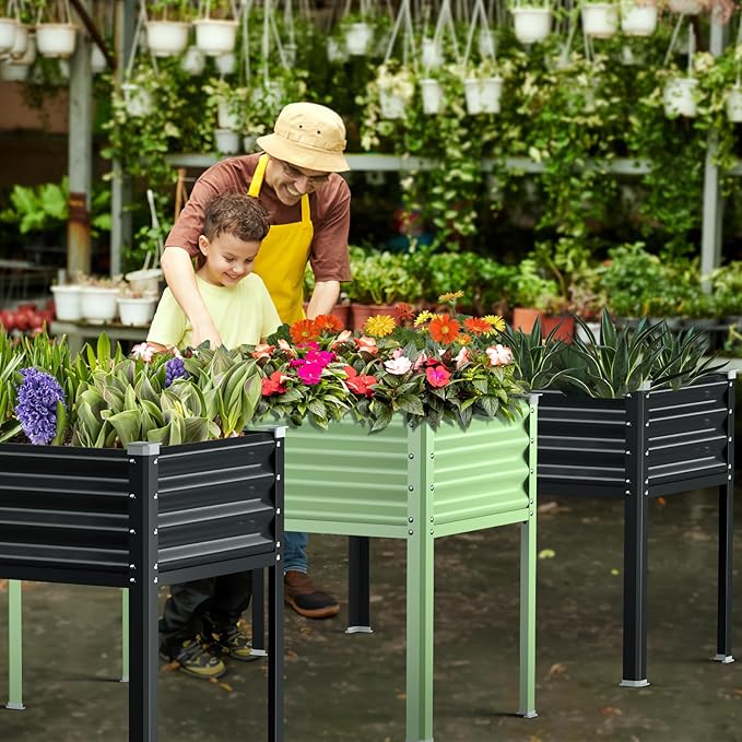 Raised Garden Bed with Legs, 48×24×32in Galvanized Raised Garden Beds Outdoor Elevated Metal Planter Box for Gardening Vegetables Flowers Herb （Green）