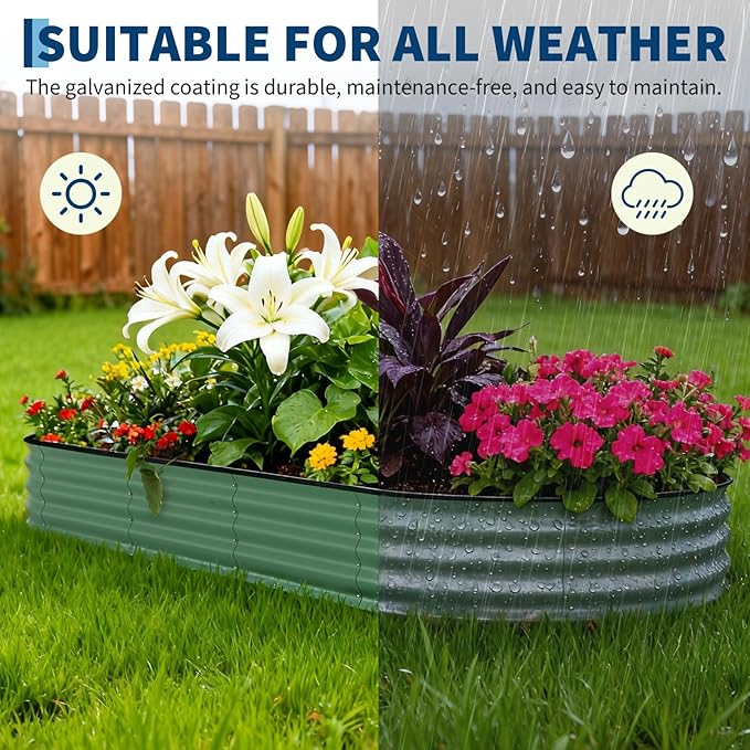 Garvee 6 Pack Galvanized Raised Garden Bed, 8x4x1.5 ft Metal Planter Box for Flowers Vegetables, Rust-Resistant Raised Garden Beds for Gardening, Easy Assembly Outdoor Garden Box & Planters, Green