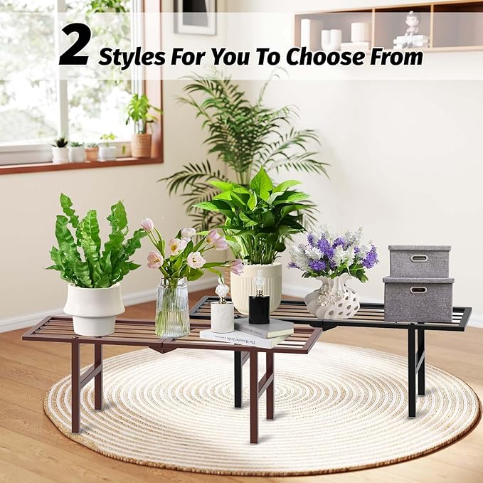2 Pack Metal Plant Stand Outdoor Indoor, 1 Tier Folding Tiered Flower Plant Shelf, Heavy Duty Ladder Multiple Pot Display Plant Rack for Patio Garden Balcony Windowsills, Brown