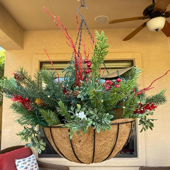 Hanging Baskets Planter for Plants - 2 Pack 12 Inch Metal Baskets with Coco Coir Liner, Hanging Flower Pots for Outside with Chain, Indoor Outdoor Garden Porch Decoration (12'' Pack of 2)