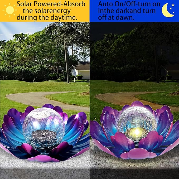 WNP Solar Lotus Flower Light Outdoor Decorations,Solar Powered Outdoor Garden Decorative,Garden Decor Birthday Gift for Women Mom Grandma Decor Light,Waterproof Metal Lotus Yard Outside Decoration