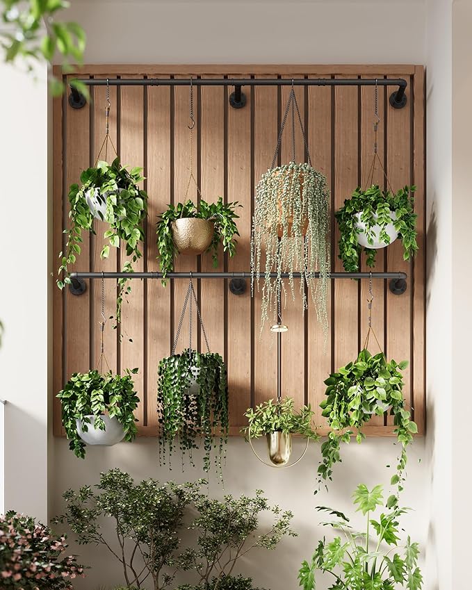 Plant Haning Rod, 2 Pack Hanging Planters for Indoor Plants with 6 Chains, Wall Plant Hanging Bar for Window Celling, 65.7 Inch, Metal Black, Pots Not Included